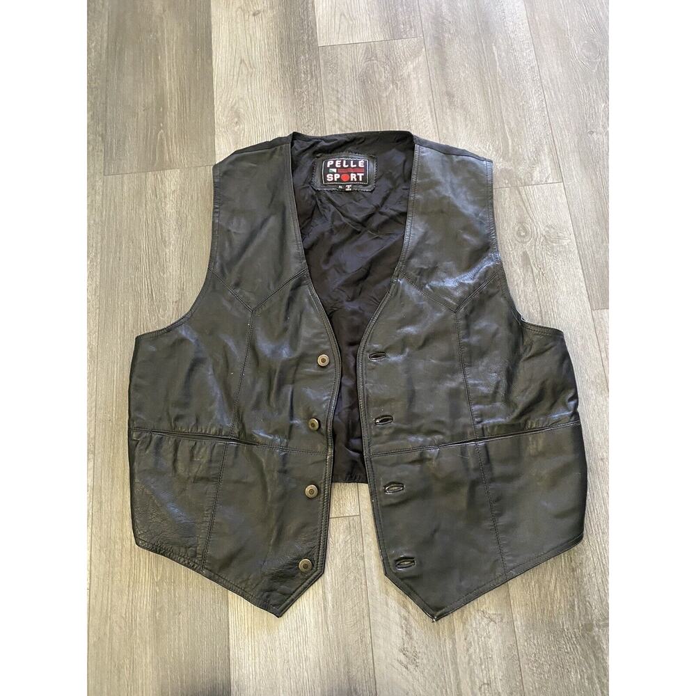 Mens Pelle Sport Leather Vest Black Size XL